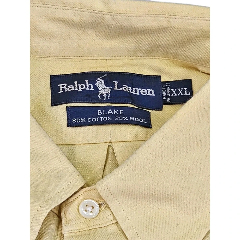 Vintage Polo Ralph‎ Lauren Mens Yellow Blake 20% Wool XXL Chore Button Up Shirt